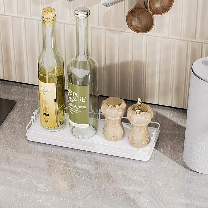 Bathroom Vanity Tray for Countertop Toiletries Perfume Makeup Soap Dispenser Toilet Tank, Kitchen Tray for Salt Spice, Decor Tray for Candle Nightstand Coffee 11.3”x 4.4” White