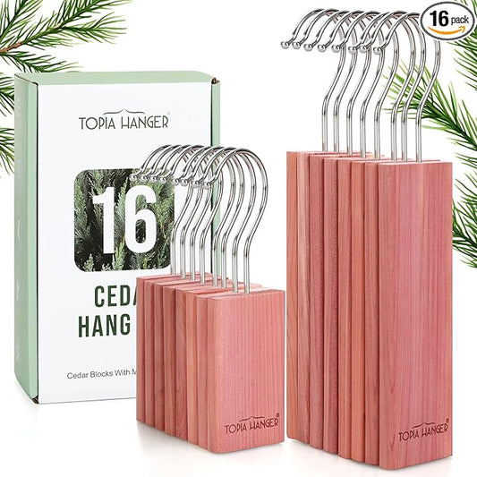 TOPIA HANGER Cedar Blocks for Clothes Storage, 16 Pack Hang Ups, 100% Natural North America Red Cedar Chips for Closets and Drawers Fresheners, CT86C