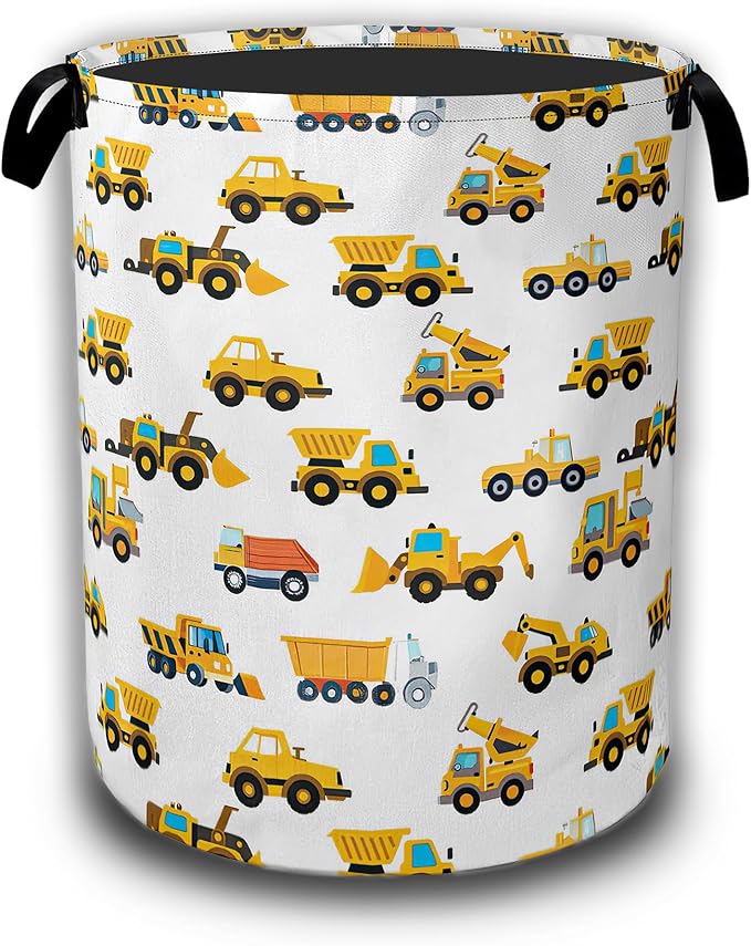 Construction Machines Laundry Hamper,Tractor Laundry Baskets,Waterproof Oxford Cloth Toy Storage for Bedroom,Bathroom,Nursery,16x20.8 Inch