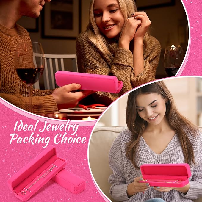 Batiyeer 24 Pcs Velvet Bracelet Box Bulk Jewelry Chain Necklace Box Bracelet Storage Case Long Jewelry Case for Valentine Wedding Pendant Display, 8.86 x 2.13 x 1.38 Inch(Hot Pink)