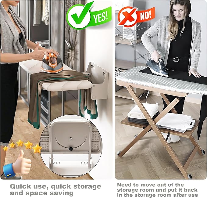 uyoyous Wall Mounted Ironing Board 37.4x11.8x7.3 inch Foldable Iron Board Wall Mount 180° Swivel Heavy Duty Ironing Boards with Heat Resistant Cover for Home Laundry Room