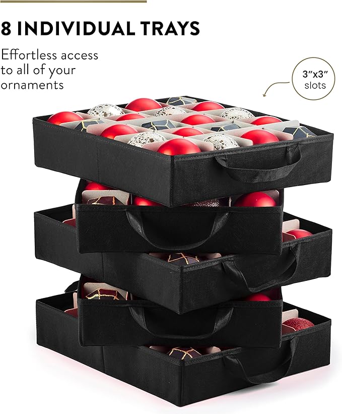 Premium Large Carrying Christmas Ornament storage Box with Clear Lid, 3" Compartment, Contains 10 Trays, Keeps 200 Holiday Ornaments & Xmas Accessories, Made Of Tear Proof Made Of 600D Oxford Fabric