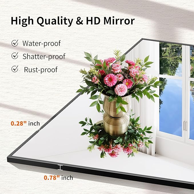 Black Bathroom Mirror for Wall, 39x39 Inch Rectangle Mirror with Metal Frame, Square Modern Vanity Mirrors for Bathroom Living Room, Entryway Hangs Horizontal or Vertical