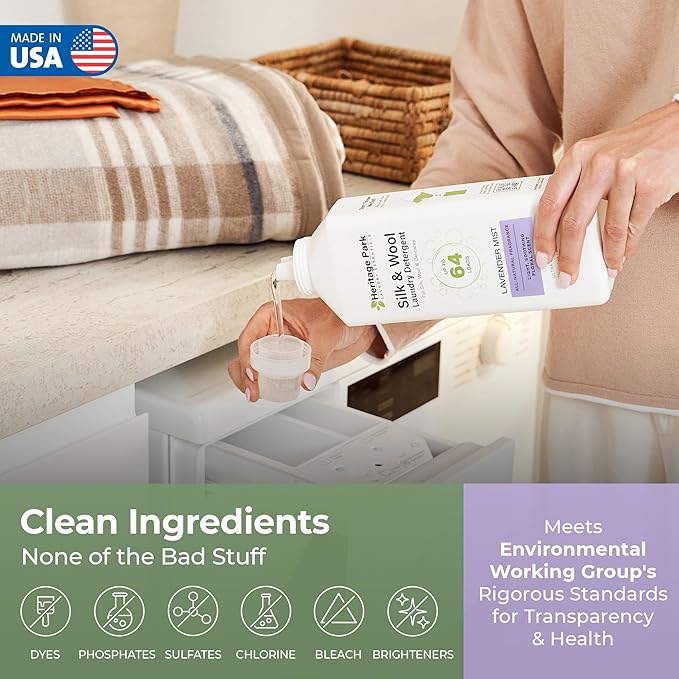 Heritage Park Silk & Wool All-Natural Lavender Mist Scent, pH-Neutral Laundry Detergent – Enzyme-Free, Concentrated Up to 64 loads (32 fl oz)