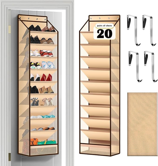 10 - Pocket Over - the - Door Hanging Shoe Organizers & Rack, Made of Sturdy 600D Oxford + Non - Woven Fabric, Space - Saving Storage for Shoes, Boots & More (Cream-colored)