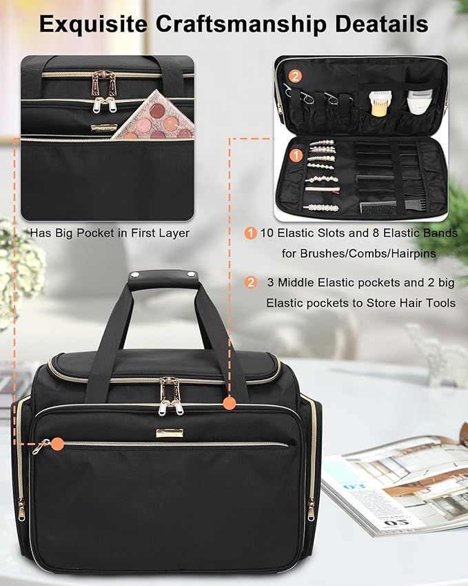 MONSTINA Professional Hairstylist Traveling Bag with Two Detachable Small Bags,Hairdressing Bag Makeup Salon Organizer Bag for Barber Hairdresser Insulation Material