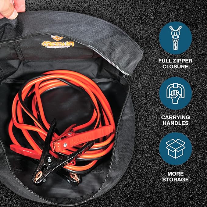 Rugged Tools Cable Bag - Jumper Cable Bag - Storage & Organizer for Cables, Cords, and Hoses Including EV Charging Cables for Electric Vehicles - Tesla, Nissan Leaf, Chevy Bolt