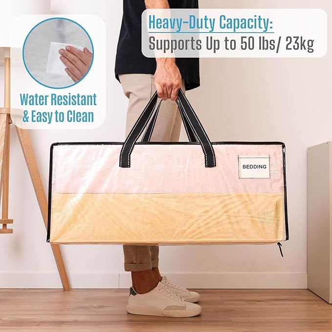 VENO 8 Pack Heavy Duty Moving Bags, Christmas Storage Bins with Lids, Clear Design, Alternative to Moving Boxes, Storage Bags for Clothes, Blankets, Comforters, Pillows, Camping (Clear, 8 Pack)