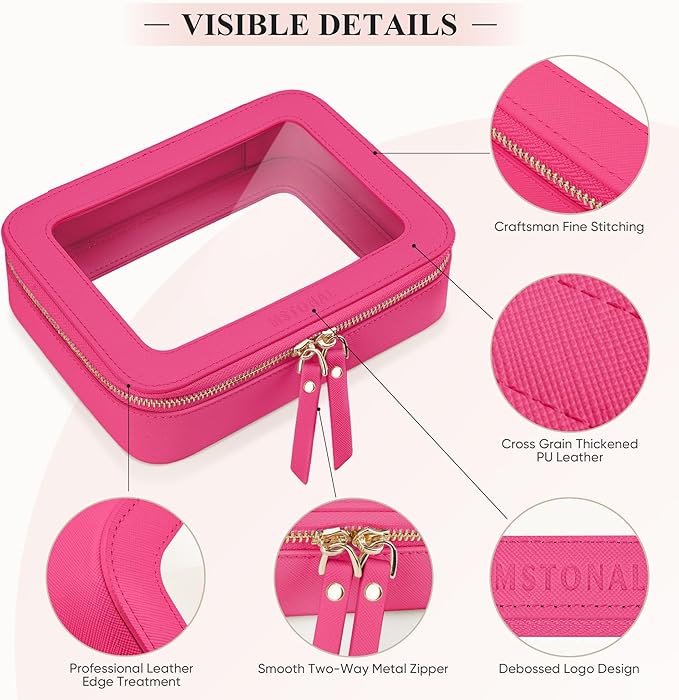 Clear Makeup Bag, Travel Toiletry Bag Cosmetic Case for Women, Waterproof Portable Make Up Skincare Pouch with Zipper, Compact Car Organizer Bag for Essentials, Medium Size, Hot Pink