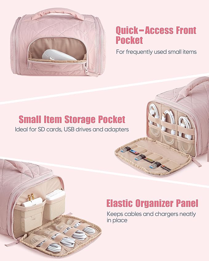 Cable Organizer Bag, Travel Cord & Charger Organizer Pouch for Tech Accessories & Electronics, Home Storage, Pink