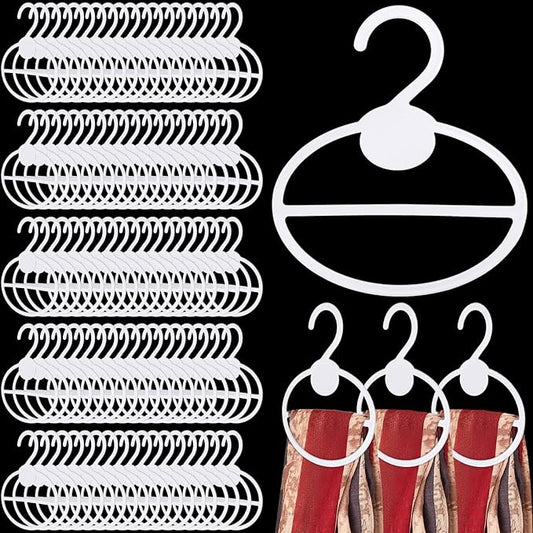 Scarf Hanger Plastic Holder Organizer Space Saving Scarf Organizer Clothes Hanger for Scarves Headscarves Clothing Sorting Storing (White,100 Pcs)