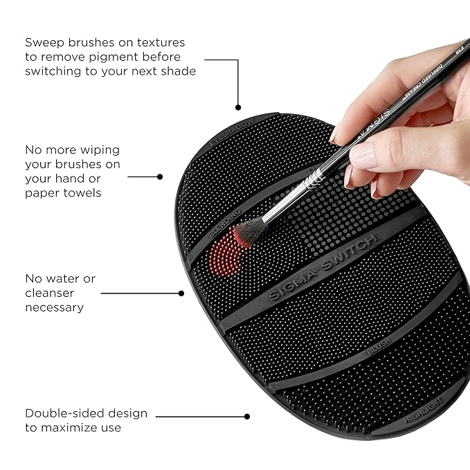 Sigma Beauty Makeup Brush Cleaning Bundle - Switch & Palmat, Black Synthetic Bristles, Plastic Handle & Case, Travel-Friendly
