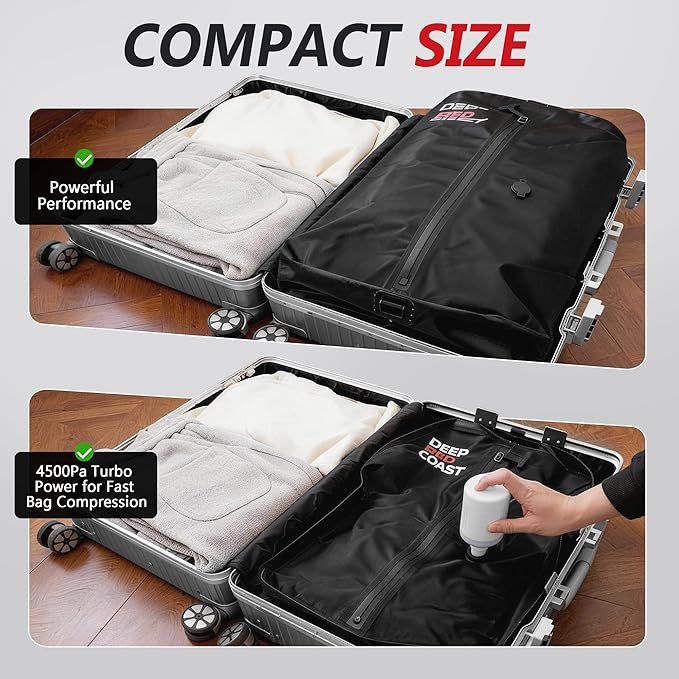 Vacuum Bags for Travel with Pump, 12GAL Compression Packing Cubes with Adjustable Shoulder Strap, IP68 Reusable Vacuum Packing Cubes for Luggage, Backpack, Suitcase, Yoga, Swim, Beach