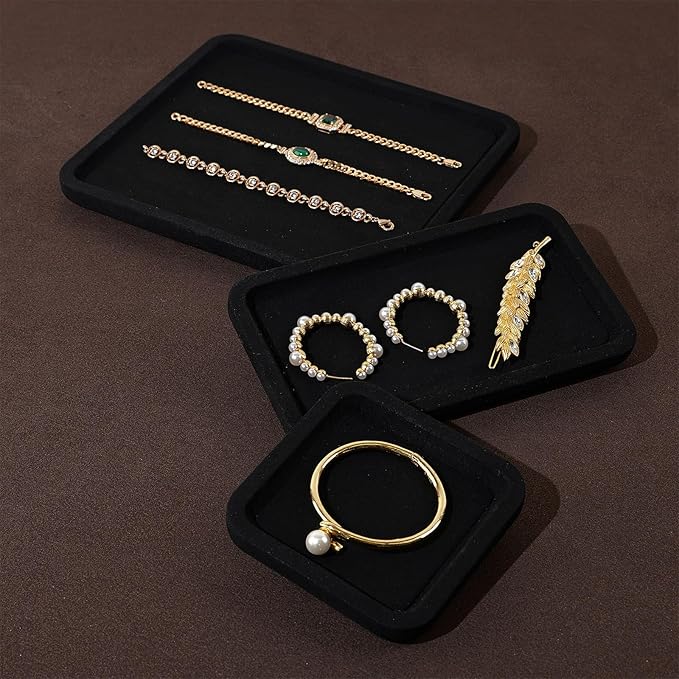 Microfiber Jewelry Display Flat Tray for Rings Earrings Necklace Bracelet, Jewelry Photograph Display Catchall Organizer Tray Dish(M,Black)