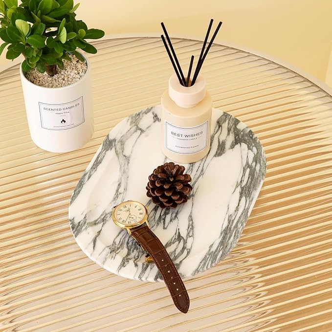 Natural Marble Decorative Tray Bathroom Counter Perfume Organizer Vanity Tray for Home Decor, Jewelry Candle, Coffee Table, Soap Holder Dresser Countertop Accessories 8"x11" Arabescato