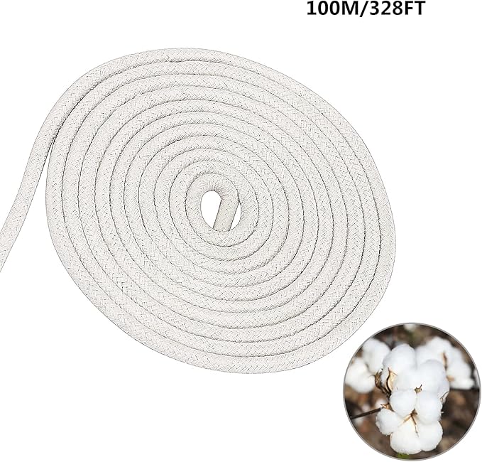 KEILEOHO 1/4 Inch Natural Cotton Rope, 328 FT Length White Clothesline Cord Craft Knitting Thread String Wall Hanging Rope for Garden Plant DIY Decoration Clothes Hanger with 4 Snap Hooks