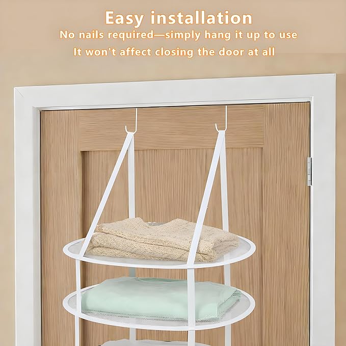 SAMJANE Sweater Drying Rack Hanging – Lay-Flat Warp-Knit Airflow Mesh for Delicates, 3-Tier Foldable Space-Saving Door-Hanging Design for Fast Drying & No Deformation in Small Spaces (White- 3 Pack)