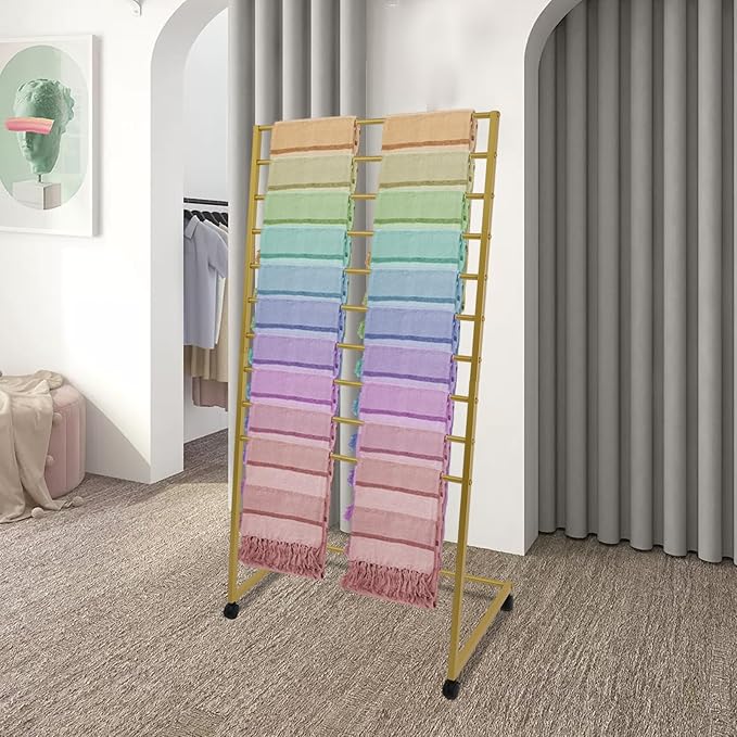 10 Tiers Rolling Display Tie & Scarf Rack Towel Belt Pants Hangers Hijab Stand Ribbon Organizer, Floor Standing Tie Scarves Necktie Holder Hanging Rack for Home Commercial Clothing Retail Store