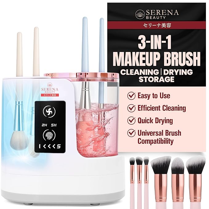 Automatic Electric Makeup Brush Cleaner Machine – 3-in-1 Automatic Makeup Brush Cleaner & Dryer, USB Powered, 5 Min Auto-Cycle, Cleans & Dries Multiple Brushes in 5 min.