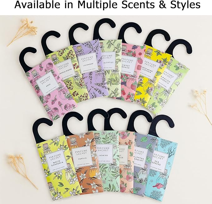 ROSE COTTAGE Large 12 Packs White Gardenia Hanging Closet Deodorizer Air Freshener Long Lasting Scented Sachets Smell Goods for House