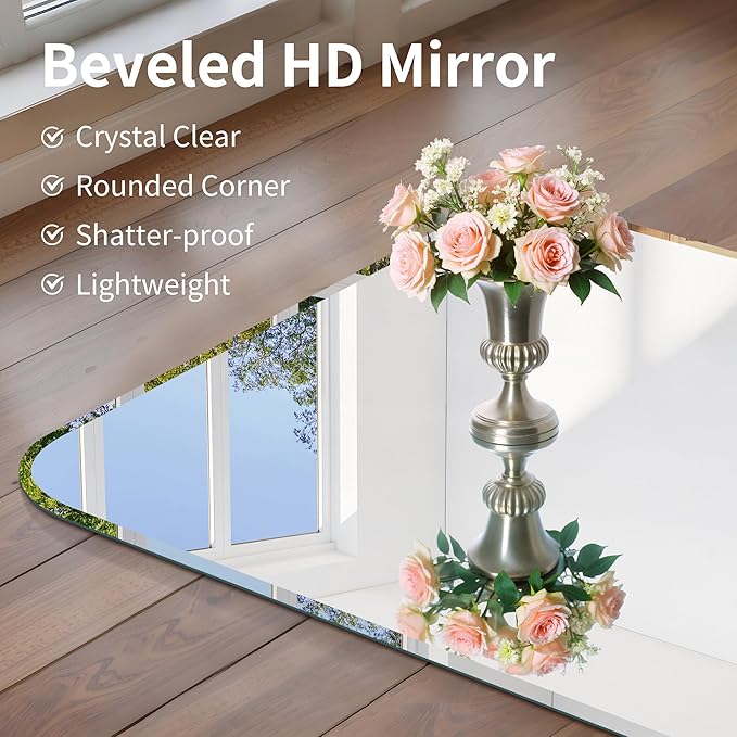 CILIBER Frameless Mirror, 24x48 Beveled Bathroom Mirror Rounded Corner, Frameless Wall Mirror Shatterproof Tempered Glass Lightweight Design for Bedroom Living Room Entryway