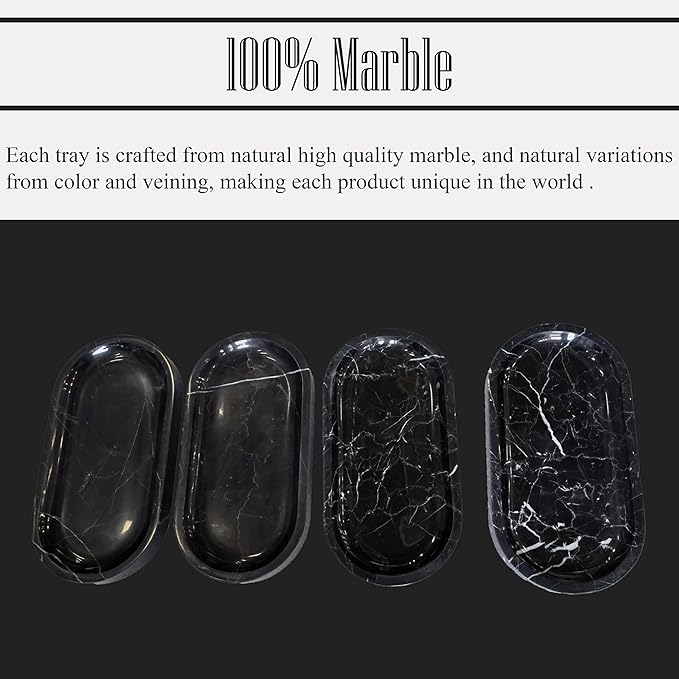 Denique Natural Marble Bathroom Tray, 12"x6" Vanity Tray Black Marble Decorative Tray, Countertop Organizer for Perfume & Candles, Jewelry Dish Ring Holder for Bathroom Counter, Vanity, Dresser