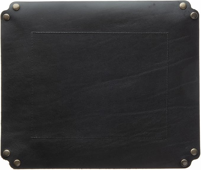 USA Handmade Premium Leather Valet Tray, Folds Flat! Dice Rolling Basket and Organizer with Brass Snaps - Reinforced Base - for Keys, Jewelry, Coin, EDC, Watch Storage Caddy - Black XLarge