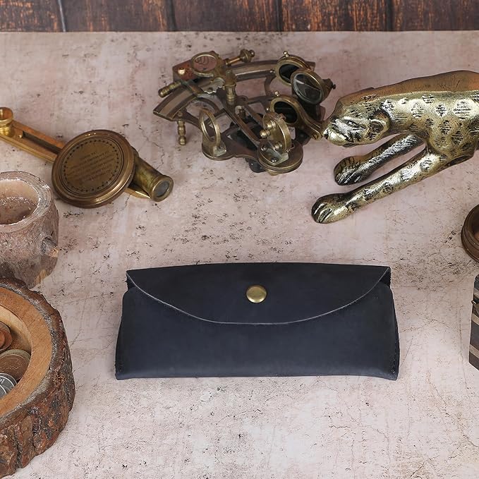 Leather Sunglasses Case Genuine Leather Eyeglass Case Soft Glasses Pouch Reading Glasses Case for Men & Women