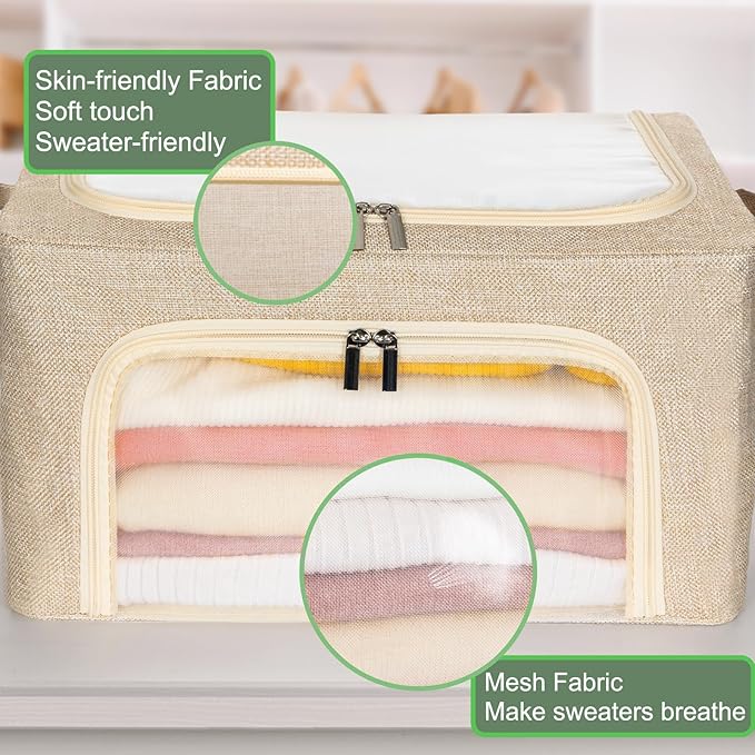 66L Large Cashmere Sweater Storage Bags | With 2 Bags of Natural Cedar Ball | Breathable Cashmere Garment Bag for Merino Wool/Knit Sweater, Stackable Knitwear Wool Clothes Storage Organizer Pouch