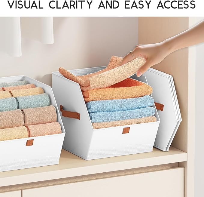 Fabric Closet Storage Cubes - 6 Pack Square Storage Bins with Dual Handles for Clothes, Towels, Toys, Cube Storage Organizers for Bedroom, Nursery, Shelves, Closet, Small Spaces, White