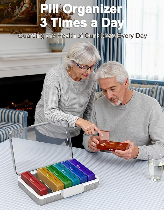 CTIME 4-Tier XL Medicine Organizer with Leather Handle - Portable Pill Case & Empty First Aid Kit for Home, Travel, RV, School, Dorm | Ideal Elderly Gift