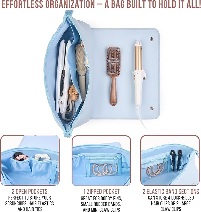 BAREFOOT CARIBOU Hair Tools Travel Bag and Heat Resistant Mat for Flat Irons, Straighteners, Curling Iron, and Haircare Accessories, 2-in-1 design, with Interior Pockets, Portable Organizer