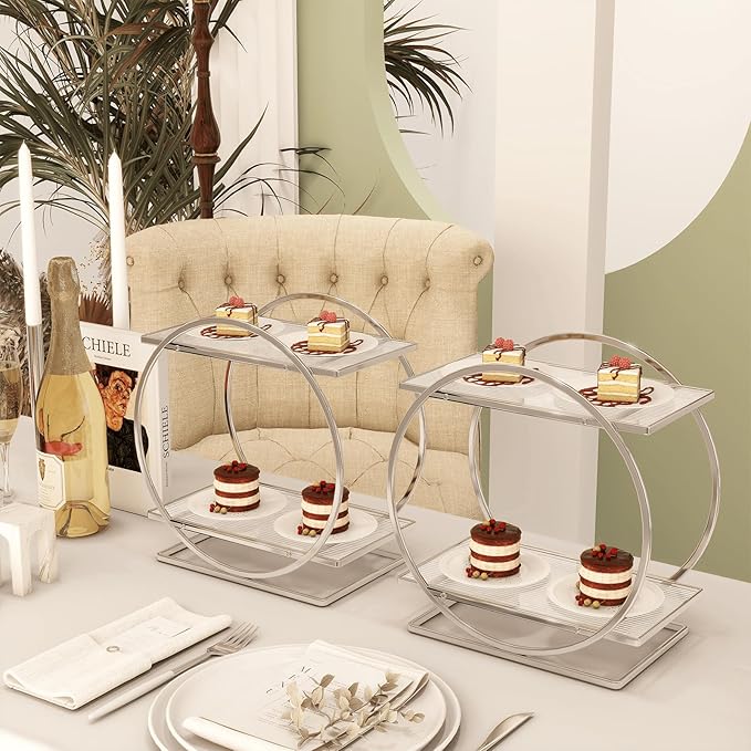 Perfume Organizer for Bedroom Dresser- Sliver Makeup Organizers for Vanity, 2 Tier Bathroom Countertop Organizer Perfume Tray Skincare Storage Cosmetic Display Rack, Make Up Counter Shelf