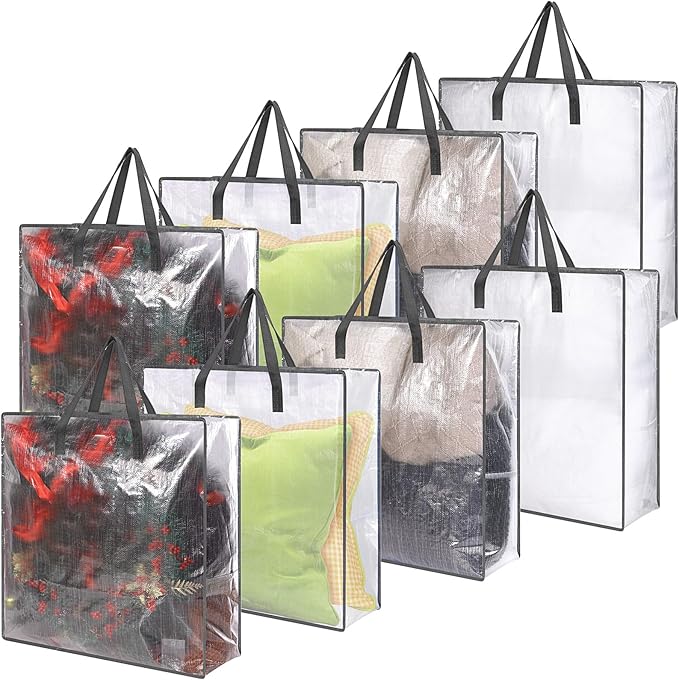 8 Pcs Clear Wreath Storage Bags 26 Inch Valentines St. Patrick's Garland Container Door Garland Holiday Wreath Storage Holder with Handle and Zipper Heavy Duty Plastic Packing Totes(Gray)