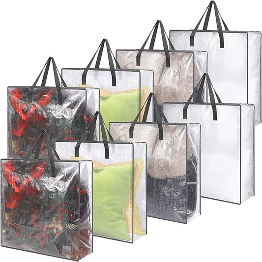 8 Pcs Clear Wreath Storage Bags 26 Inch Valentines St. Patrick's Garland Container Door Garland Holiday Wreath Storage Holder with Handle and Zipper Heavy Duty Plastic Packing Totes(Gray)