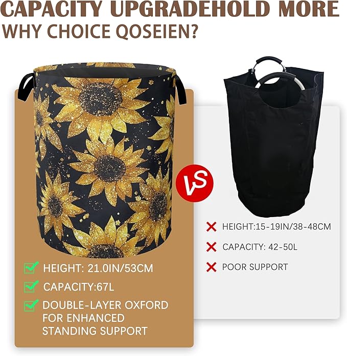Laundry Basket,Sunflower Collapsible Laundry Baskets,Waterproof Oxford Hamper with Handles for Bathroom Bedroom Nursery Home Storage 16"x20"