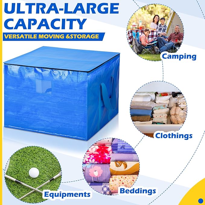 4 Pcs 45 Gallons Large Moving Bags with Zipper and Handles Foldable Storage Duffle Bags Heavy Duty Extra Large Totes for College Dorm Travel Clothes Blankets Bedding Moving