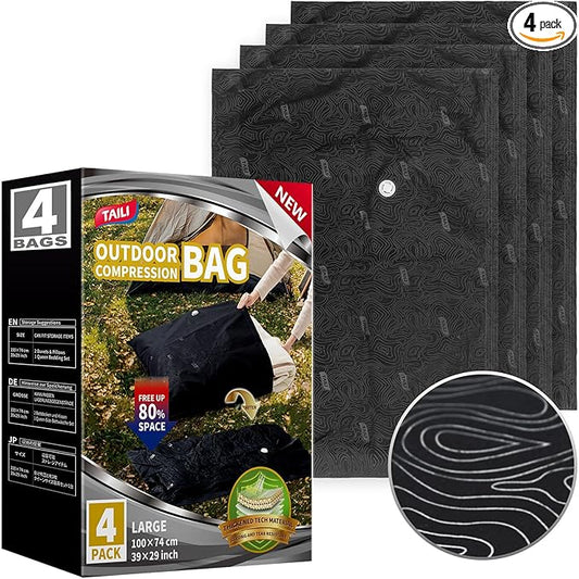 TAILI 4 Pack Outdoor Vacuum Storage Bags, Travel Compression (39x29 inch), Tear-Proof Vacuum Seal Bags for Camping, Cushion, Clothing, Waterproof, Wearproof, Punctureproof