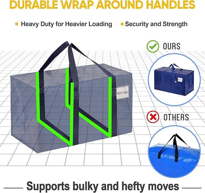 VENO 10 Pack Moving Bags, Upgraded Heavy Duty, Moving Boxes Alternative, Packing Storage Supplies for Dorm Room Essentials with Zipper for Clothes, Large Totes for Packaging (Blue, 10 Pack)