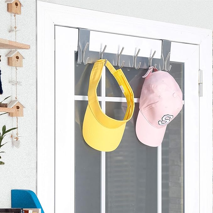 WEBI Over The Door Hook Door Hanger:Over The Door Towel Rack with 6 Hooks for Hanging Coats,Towel Hanger Door Coat Hanger Over Door Coat Rack for Towels,Clothes,Back of Bathroom,Silver