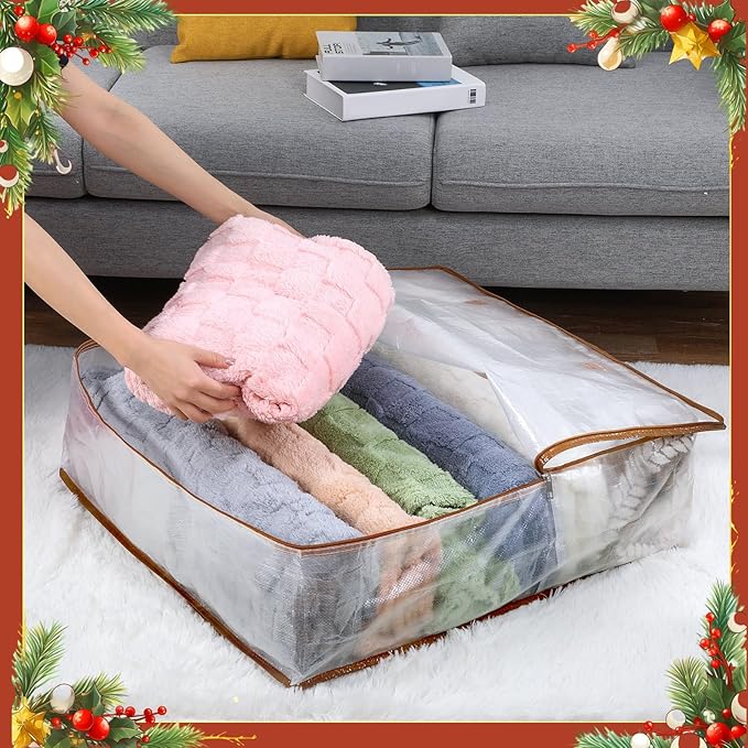 8 Pcs Clear Wreath Storage Bags 26 Inch Valentines St. Patrick's Garland Container Door Garland Holiday Wreath Storage Holder with Handle and Zipper Heavy Duty Plastic Packing Totes(Camel)