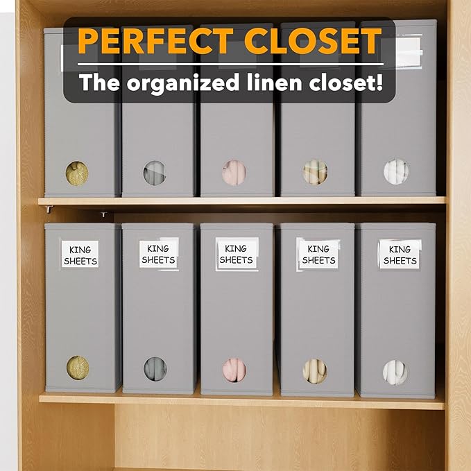 SpaceAid 10 Pack Bed Sheet Organizers and Storage, Foldable Sheet Organizer for Linen Closet, Sheets Set Folder Keeper with Window XL (Queen & King Size) Organizing Bedding Container, Gray