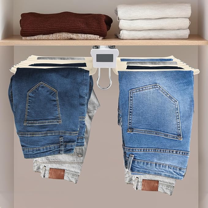 Pull Out Pants Rack, 22 Arms Pants Organizer for Closet Tie Scarf Display Wardrobe Slide Out Trousers Rack Clothes Storage Organizers for Space Saving and Storage 23.2 x 18.1inch (Beige)