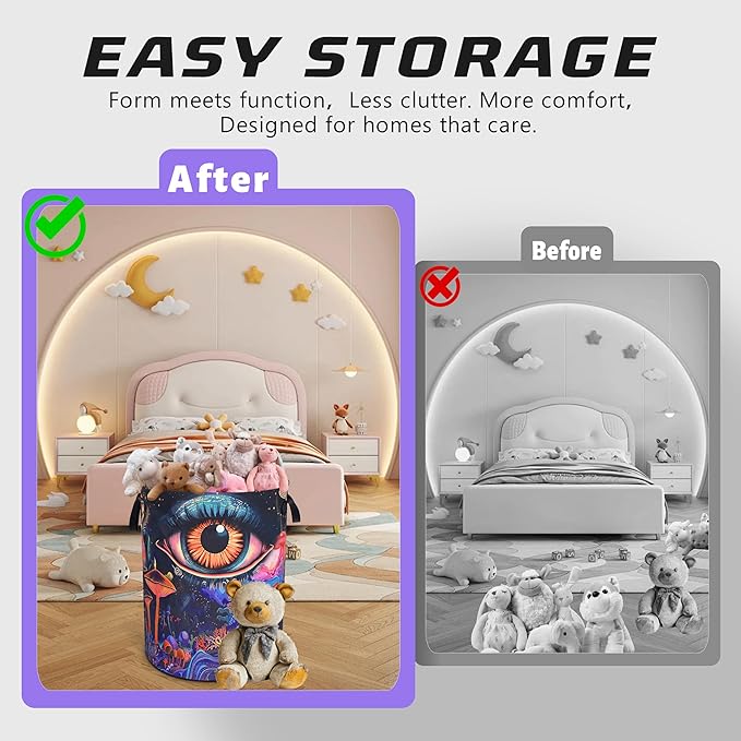 Abstract Eyes Mushrooms Laundry Basket Funny Oxford Cloth Laundry Hamper With Handle Foldable Portable Clothes Storage Basket 18.9 X 16.5 In Storage Bag For Laundry Room/Bathroom/Bedroom/Dormitories