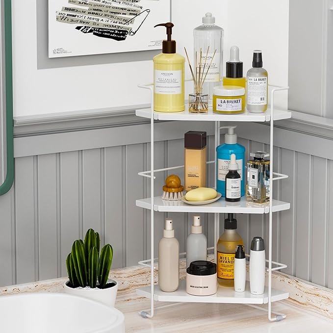 3-Tier Bathroom Countertop Organizer, Bathroom Organizers and Storage for Bathroom, Kitchen Counter, Corner Storage Shelf for Bedroom Storage Makeup Skincare Perfume (White)