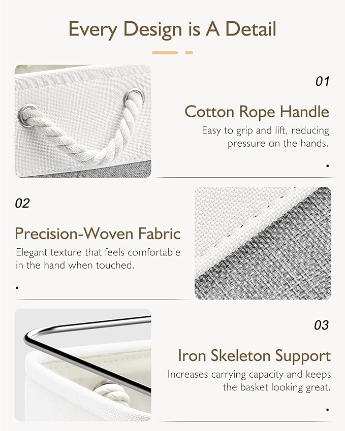 11 Inch Storage Cubes 6-Pack, Foldable Fabric Organizer Bins with Rope Handles, Cube Storage Baskets for Closet Shelves and Home Organization(White/Gray)