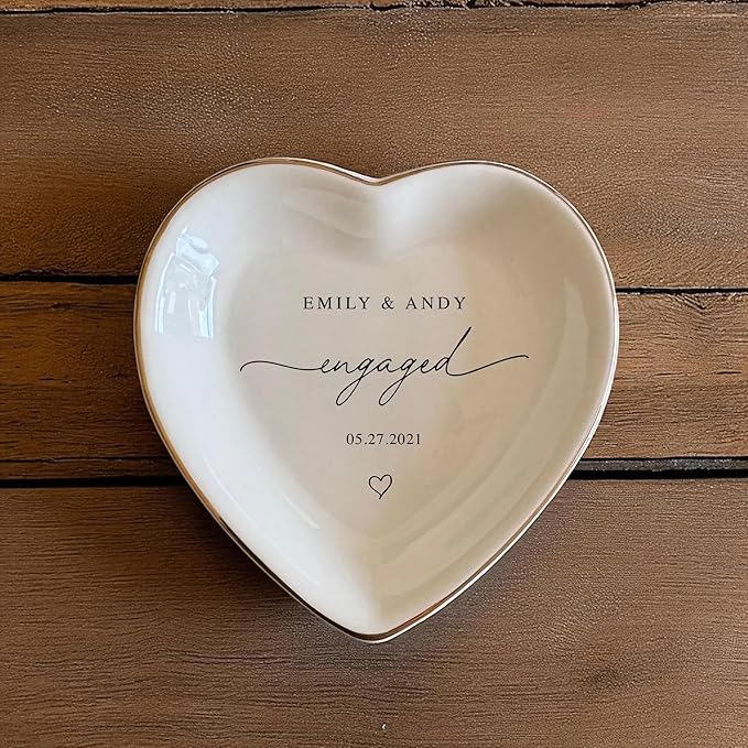Chillever Custom Couple Ring Dish, Personalized Jewelry Holder, Bridal Shower Trinket Tray, Engagement Gift for Her, Wedding Keepsake Jewelry Dish, Memorial Gifts, Custom Couple Keepsake 5