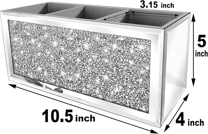 Mirror Hair Dryer Holder. Crystal Crush Diamond Hair Tool Organizer Wall Mount. Silver Bathroom Cabinet Tray for Blow Dryers, Hairdryer Straightener, Brushes and Combs.(10.5”x4”x5”)