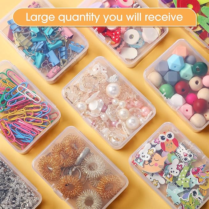 SATINIOR 100 Pcs Clear Plastic Beads Storage Containers Box Small Clear Boxes with Hinged Lid Plastic Case Mini Square Arts Crafts Storage Organizers for Small Items(3.27 x 2.13 x 1.02 Inch)