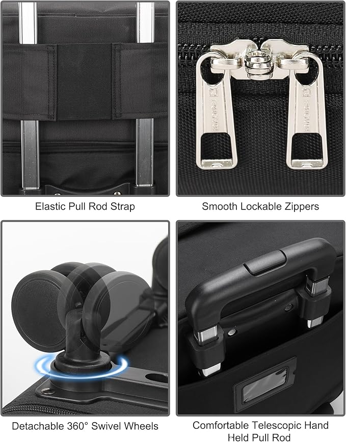 Relavel Rolling Makeup Case Professional Makeup Train Case, Makeup Brush Bag Makeup Artist Travel Bag with Wheels, 4-in-1 Portable Travel Beauty Trolley Case for Cosmetology Storage(Black)